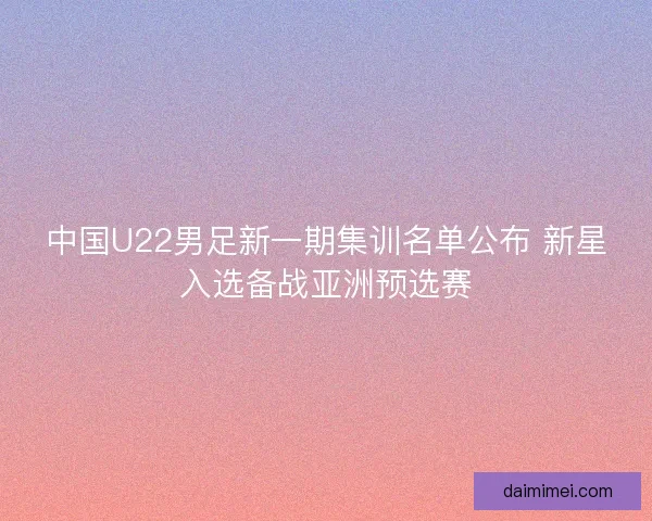中国U22男足新一期集训名单公布 新星入选备战亚洲预选赛